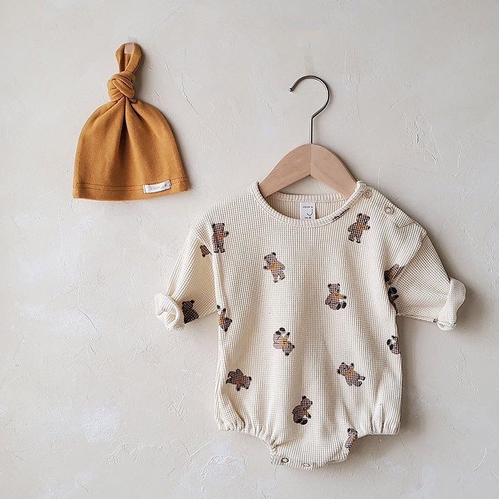 Waffle Bear Romper Set - Mustard