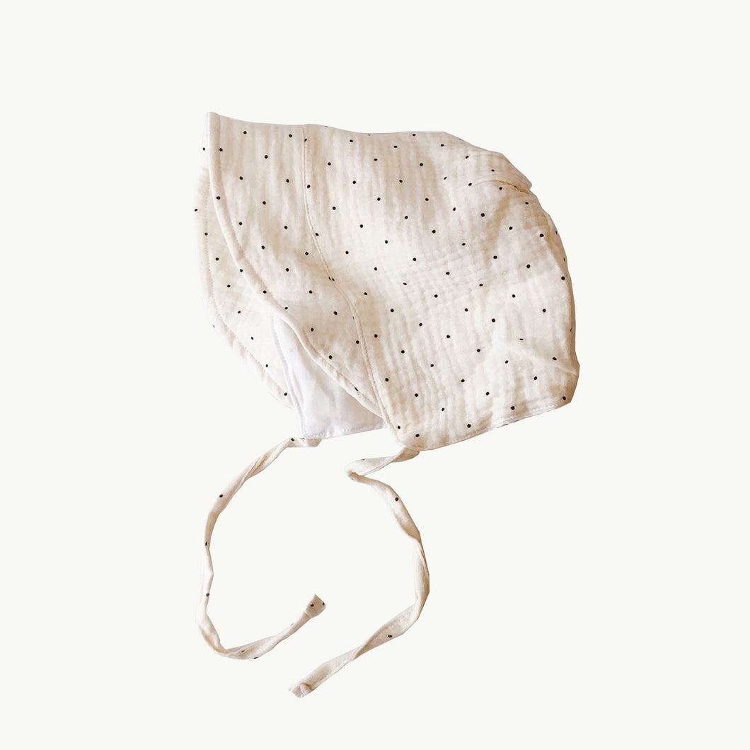 Baby Cotton Strap Hat - Beige Dot