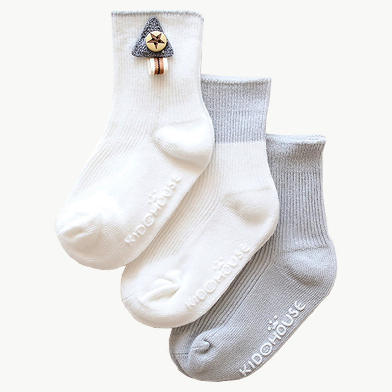 Tree Ribbed Socks 3 Pack - Grey