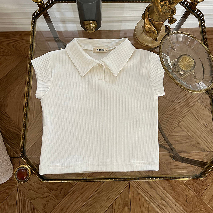 Collar Ribbed Shirt- White