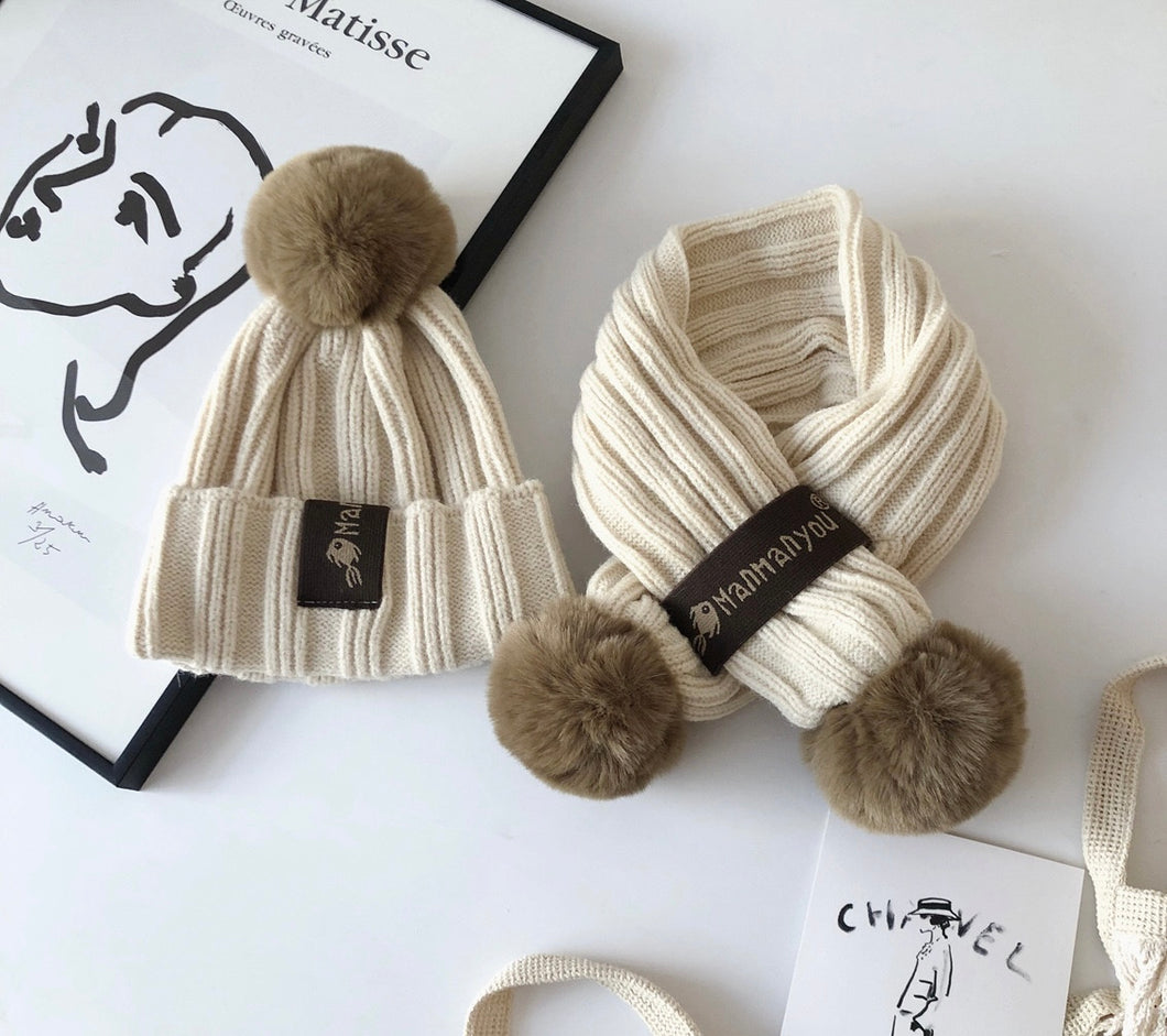 Rib Beanie&Scarf Set - Ivory